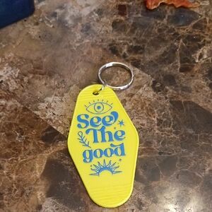 Yellow Colored see The Good Motel Key Keychain Fob  featuring an uplifting